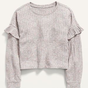Ruffled Ribknit Long Sleeve Crop Top